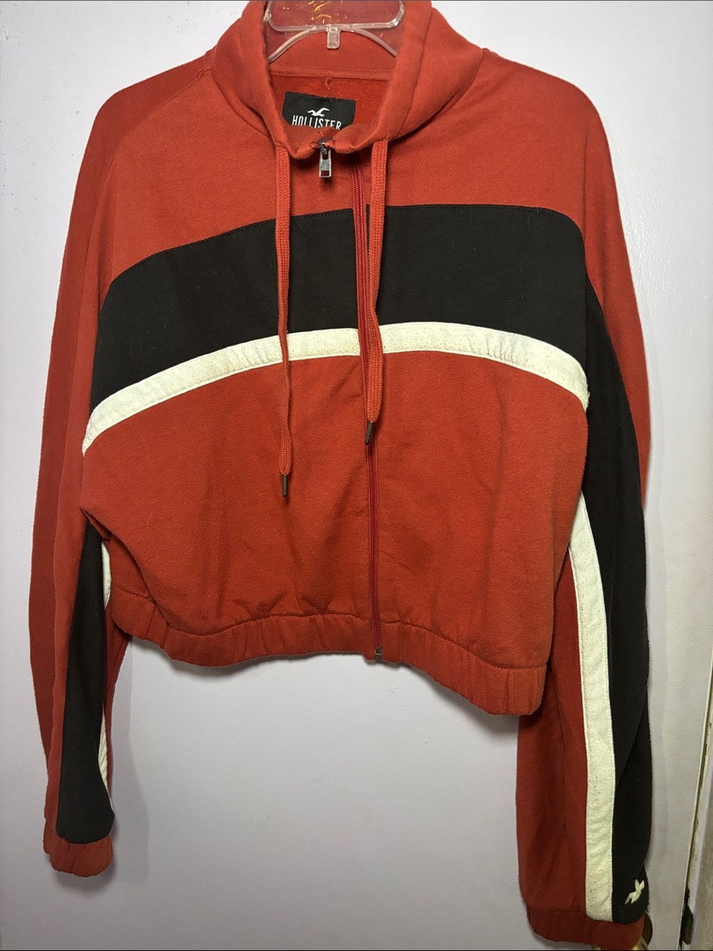 Hollister Women's Rust Red Colorblock Cropped Zip High Collared Jacket